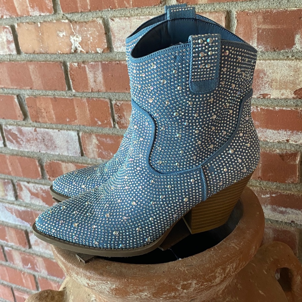 Glitter Rhinestone BLUE Booties - Picture 5 of 10